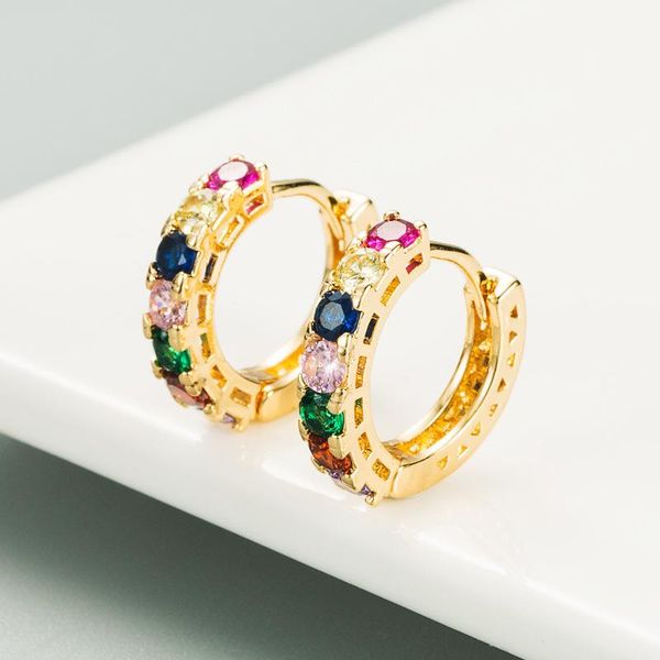 

hoop & huggie luxury rainbow earrings bohemia dazzling multicolor zircon stone hollow earring huggies for women jewelry gift, Golden;silver