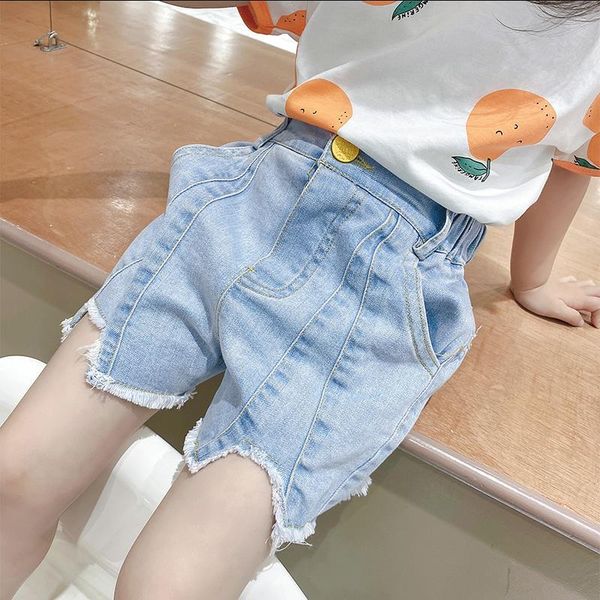 

baby girl denim shorts summer children jean hit pants fashion raw edge gilr casual loose jeans kids teens holes y2985, Black