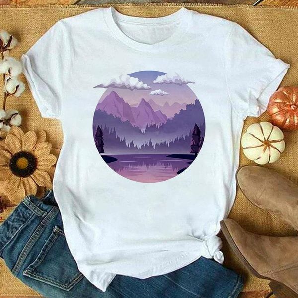 

women's t-shirt plus size geometric figure printed t shirt women 90s short sleeve summer tshirt harajuku fashion landscape oversized, White