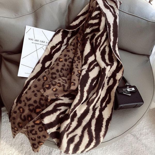 

scarves 2021autumn /winter series european leopard zebra design sense splicing cashmere imitation women's scarf warm and thick shawl, Blue;gray