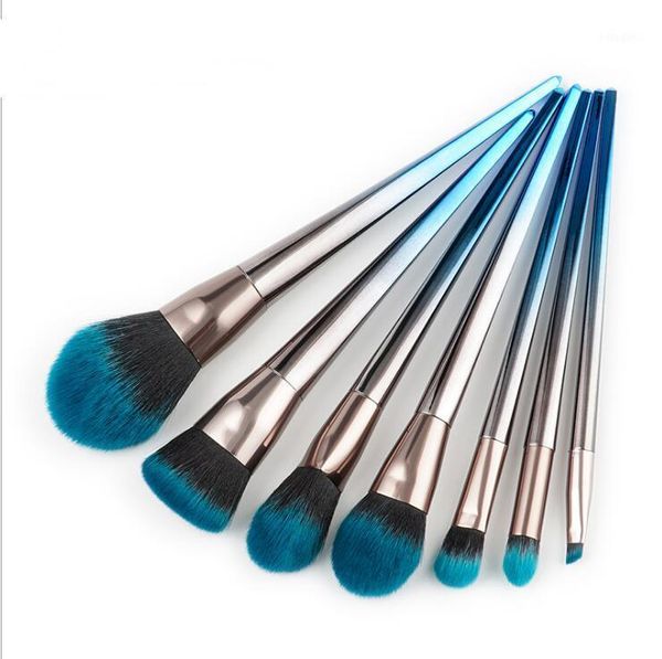 

diamond-shaped 7pcs makeup brushes beauty tools blue and black gradient color electroplated plastic handle aluminum tube nylon h1