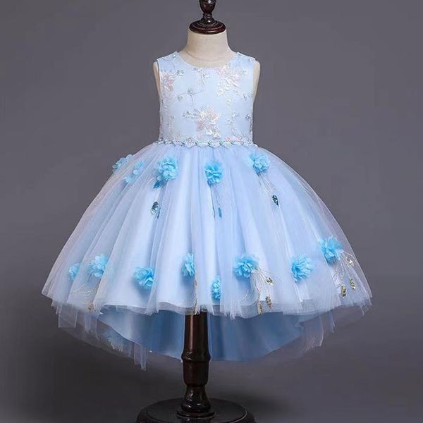 

flower girls dresses illusion o-neck sleeveless appliques pearls embroidery sequined tulle lace kids party princess gown f582 girl's, Red;yellow