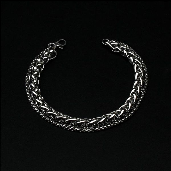 

link, chain retro punk style double men's titanium steel bracelet personality charm gift for boyfriend jewelry, Black