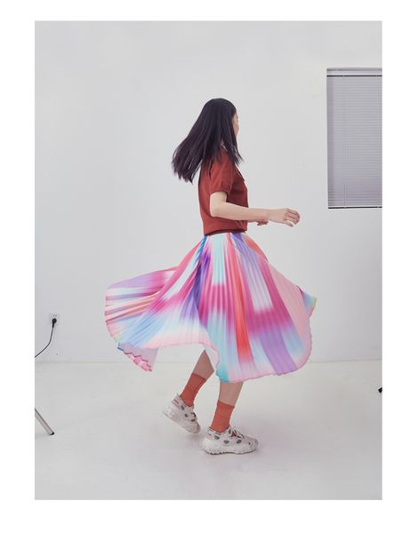 

skirt miyake fashion color stripes pleated skirt waist skirts, Black