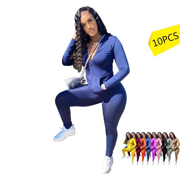 

women's two piece pants wholesale items in bulk fall clothes for women sportswear long-sleeved pieces set outfits zipper s4932, White