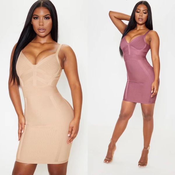 

casual dresses 3 colors women fashion nude pink rayon bandage evening celebrity chic mini party vestido wmgk, Black;gray