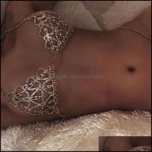 

other body jewelry luxury rhinestone heart chain bra necklace chest aessories for women crystal breast gift drop delivery 2021 d9iha, Slivery;golden