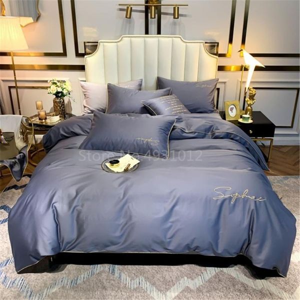 

bedding sets 100% cotton quilt cover king  size 4pcs pure color simple style wedding nordic bed case luxury set christmas gift