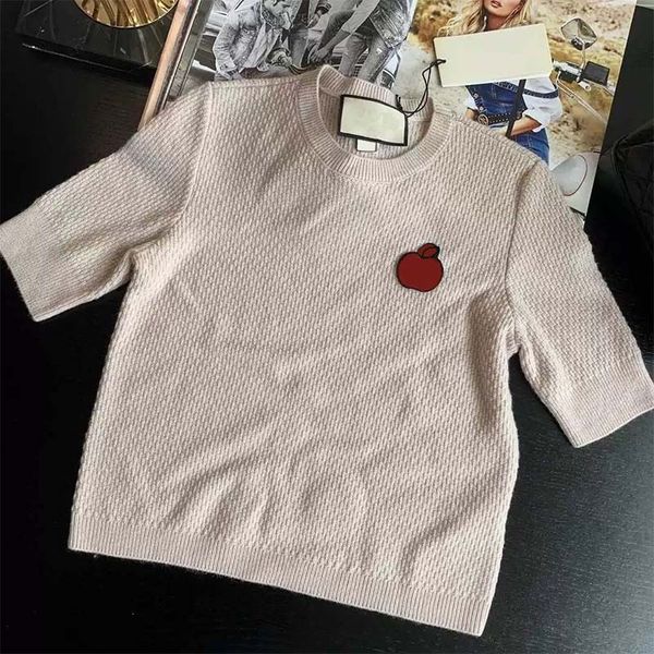 

Women Summer Short Sleeve Sweater Woman O-neck Knit Fashion Ins Style Trendy Geometric Top Lady T Shirt High Quality Sweater Shirts Popular, Beige