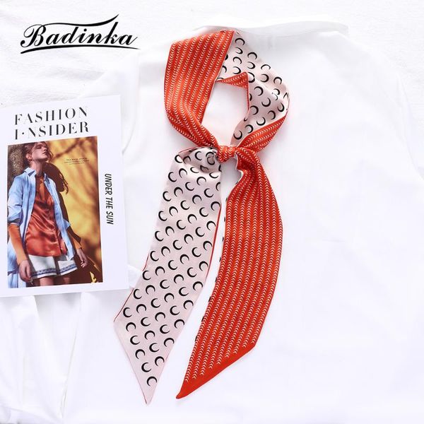 

scarves 2021 summer designer long ribbon hair accessories for women bands fashion moon print silk bag scarf headbands, Blue;gray