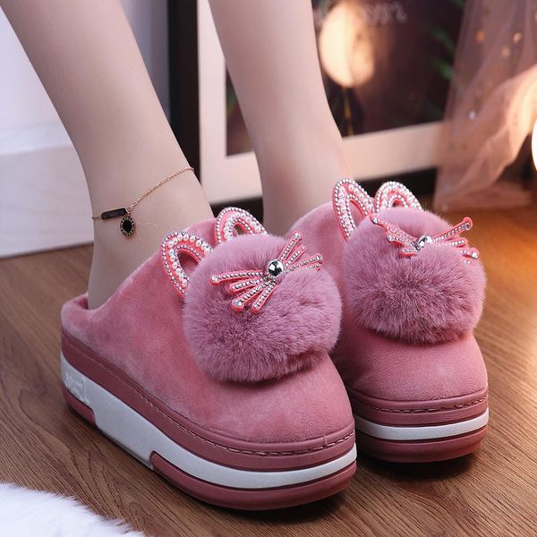 

slippers home women's med cover toe slides fashion flat shoes female winter footwear on a wedge pantofle massage luxury soft, Black