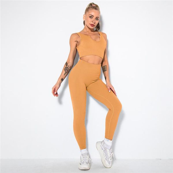 

yoga outfit seamless set women female two 2pcs piece crop bra high waist leggings sportsuit workout sport gym wear clothing