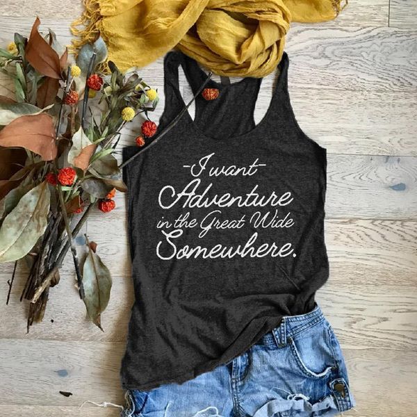 

women's tanks & camis funny slogan casual shirt racerback undershirt vest camisetas i want adventure in the great wide somewhere tank t, White