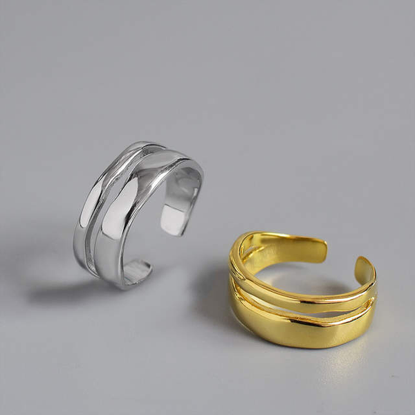 

sterling silver rings gold sliver hollow out geometric 925 wedding fine jewelry minimalist gift adjustable cluster, Golden;silver