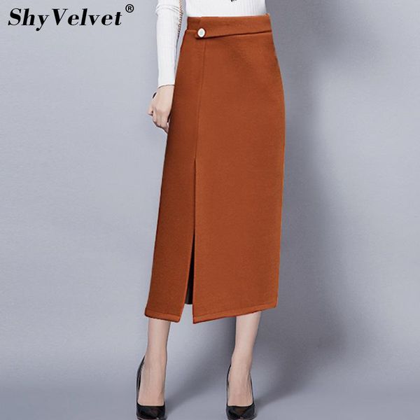 

skirts autumn winter long woolen skirt womens high waist warm wool bodycon split pencil plus size  black caramel