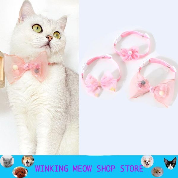 

cat collars & leads pets collar accessories lovely bow pearl adjustable puppy pet and dog products cartoon pink deworming safety buckle