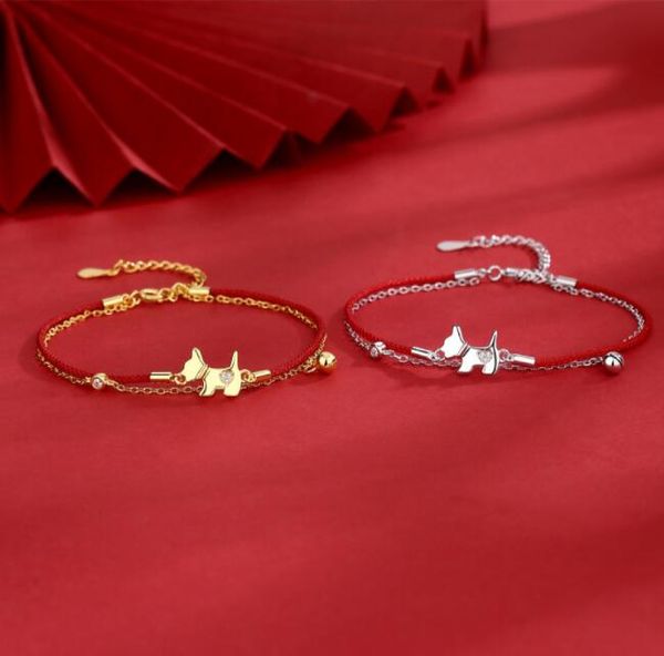 

s925 sterling silver bells fortune dog necklace bracelet set