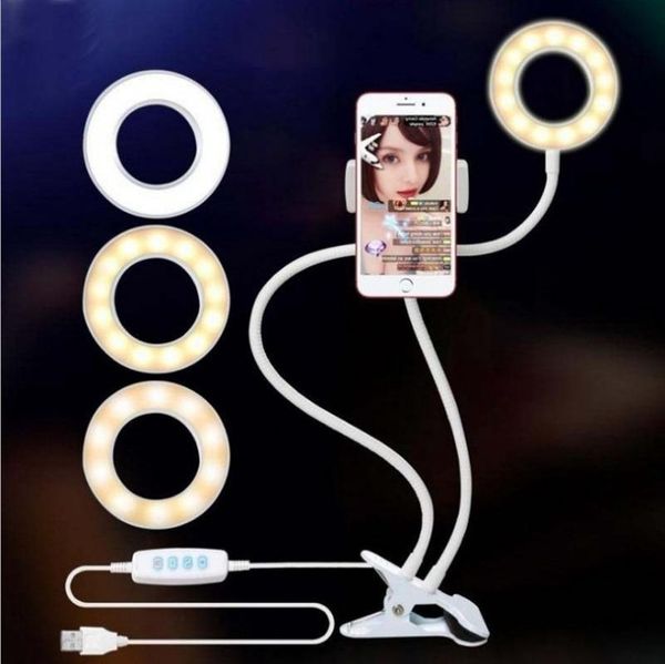 

universal selfie ring light with flexible mobile phone holder lazy bracket desk lamp led for live stream office kitchen cell mounts & holder