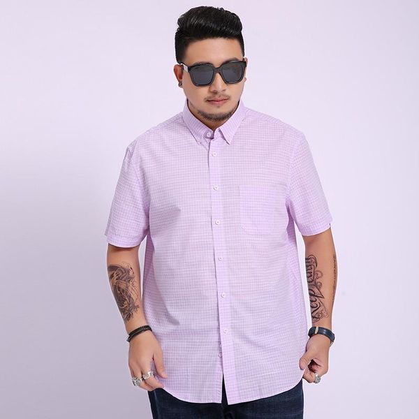 

summer men's short sleeve shirt young fat plus size plaid casual shirts, White;black