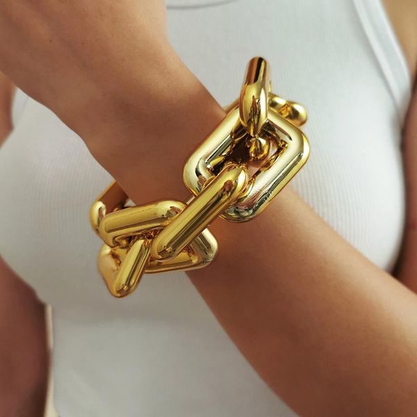 

charm bracelets ingesight.z punk hyperbole plastic on hand chunky thick big wrist chain couple bangles for women men jewelry, Golden;silver