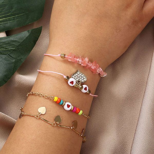 

simple stone heart-shaped suit bracelet women bohemian trend multi-layer rice beads, Golden;silver
