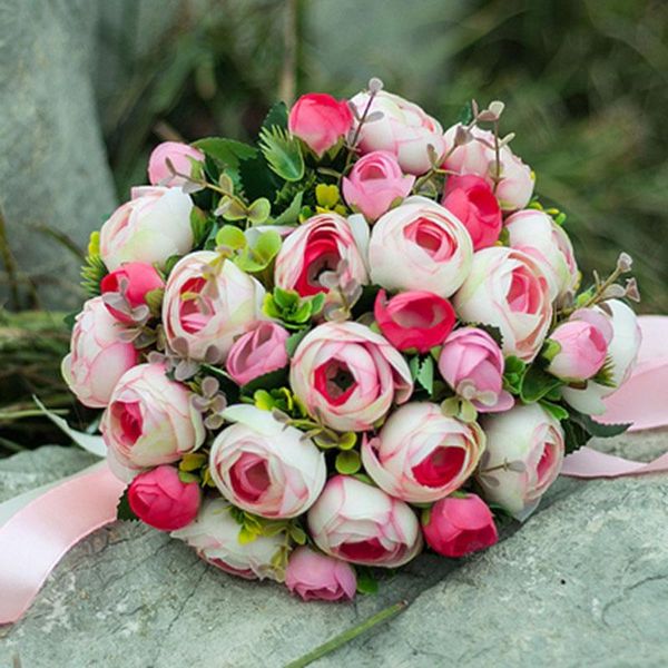 

party decoration 22cmkorean bride wedding bouquets, high-end handmade forest simulation camellia satin soap, eternal flower bouquet