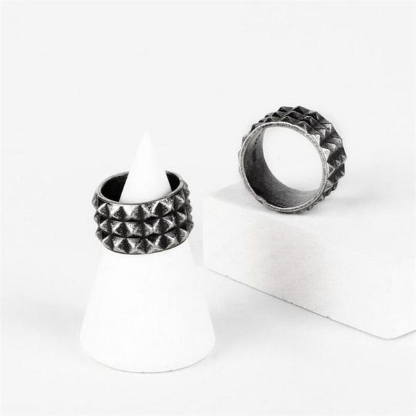 

cluster rings simple fashion vintage silver-color rivet ring men personality stainless steel for women hip hop punk couple jewelry, Golden;silver