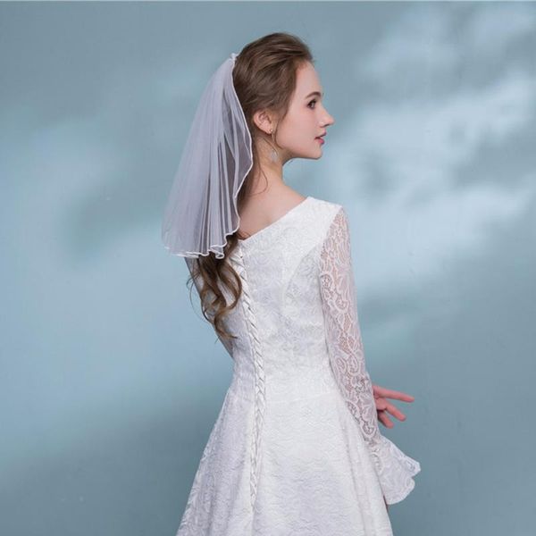

bridal veils elegant short wedding veil tulle with comb and ribbon edge for bride flower girls party pography(white), Black