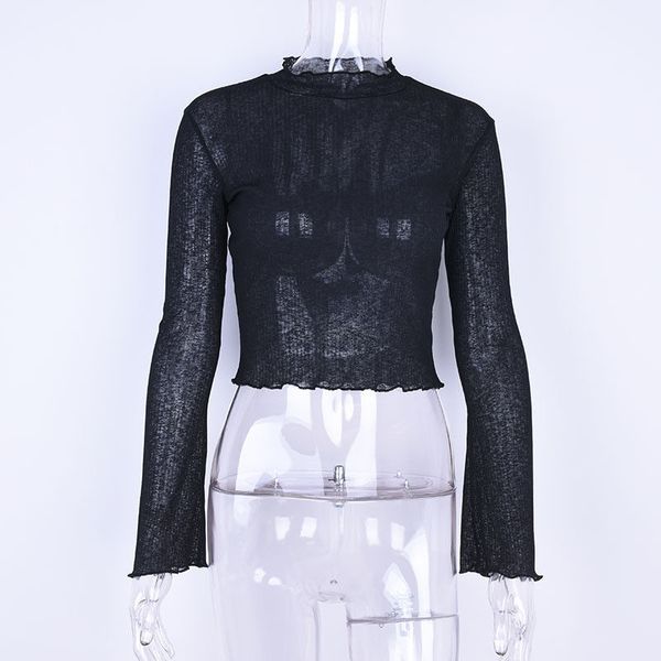 

t-shirt fashion summer lace loose long ruffles casual basic autumn flare sleeve women clothes, White