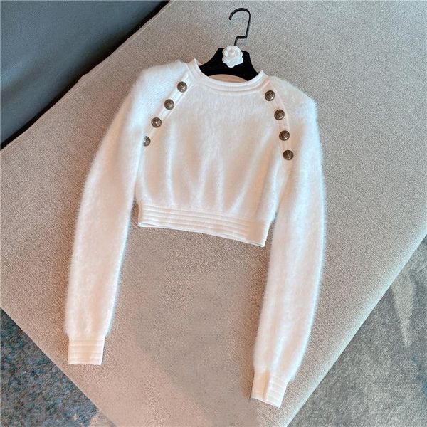 

women's hoodies & sweatshirts deat 2021 autumn winter women fashion long sleeve round neck copper button decoration casual short velvet, Black
