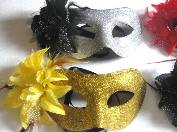 

electroplate gold powder feather big flower flat head mask masquerade mardi gras venetian halloween prom dancing party mask