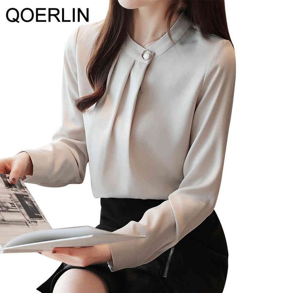 

sweater elegant ol workwear blouse women plain korean long sleeve satin female autumn white chiffon shirt plus size, White;black