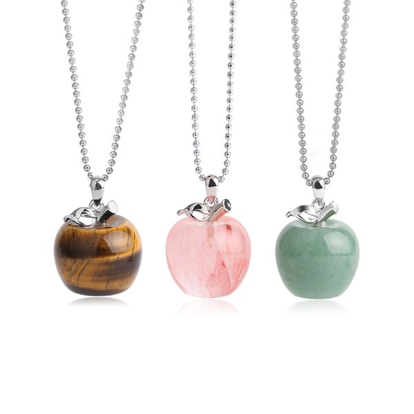 

natural stone crystal apple pendant necklace tiger eye beads necklace creative necklace women men jewelry gift, Silver