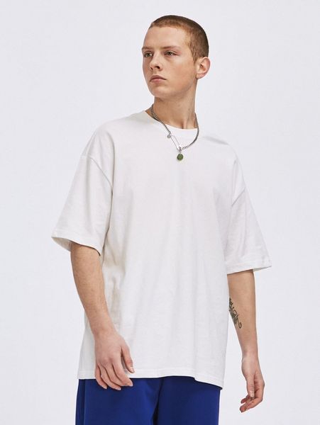 

men round neck drop shoulder tee 70uk#, White;black