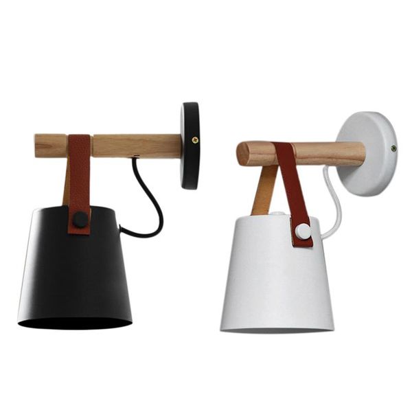 

led e27 wall lamp solid wood bedside night modern nordic lampshade home decoration