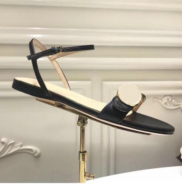 

2021 designers most fashionable design womens sandals metal buckle leather flat bottom comfortable luxury atmosphere size 35-42, Black