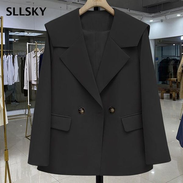 

women's suits & blazers sllsky classic design solid single button women coat 2021 autumn long sleeve turn-down ladies female jacket, White;black