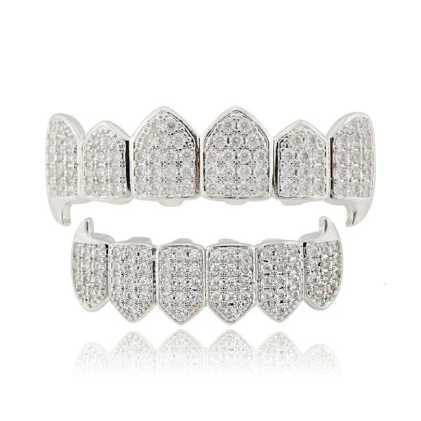

hip hop braces cusp copper micro inlaid gold decorative teeth grill, Silver