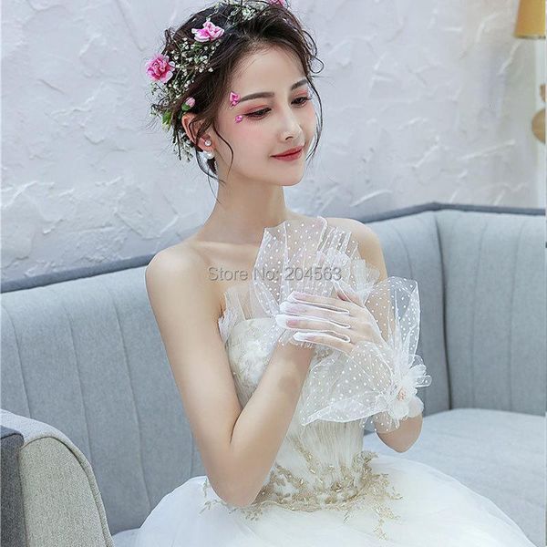 

bridal gloves romantic wedding party finger short with flowers and beads ax, White