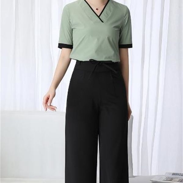 

women's two piece pants women uniform workwear beauty parlor health club spa beautician suit sets f627, White