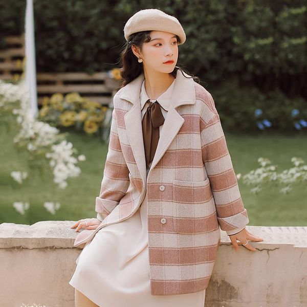 

women's wool & blends 2021 women coat outerwear autumn winter jackets clothing cashion woolen female vintage single breasted streetwear, Black