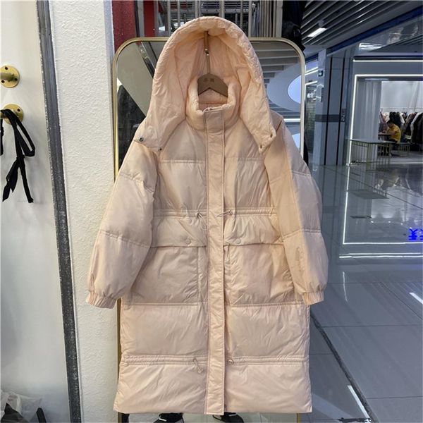 

women's down & parkas winter 2021 women mid-length hooded puffer jacket light blue yellow loose casual warm long-sleeve white duck outw, Black