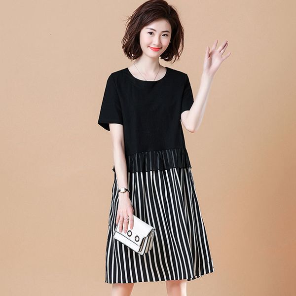 

casual dresses size -5xl female loose will see 2021 casual fashion the short sleeve striped slices ed in line, Black;gray