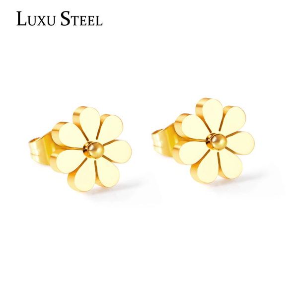 

earings fashion jewelry 2021 stainless steel gold color flower earrings pendientes cute style stud accessorie, Golden;silver