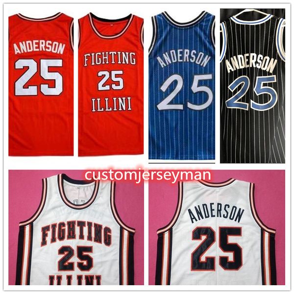 

#25 nick anderson fighting illinois college basketball jersey mens stitched custom made size s-5xl, Black