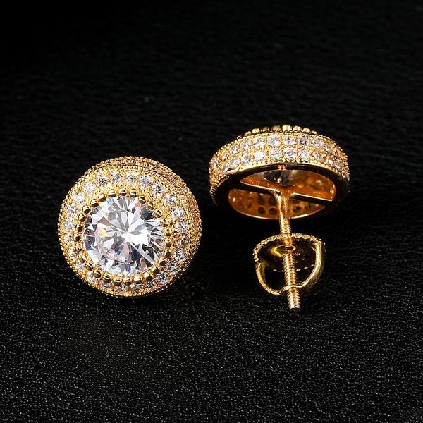 

stud d&z iced out bling earrings for men women hip hop golden micro pave cubic zircon round earring gifts, Golden;silver