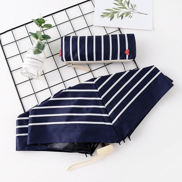 

umbrellas fashion ins ultralight mini heart&stripe umbrella parasol rain women uv folding for womens windproof