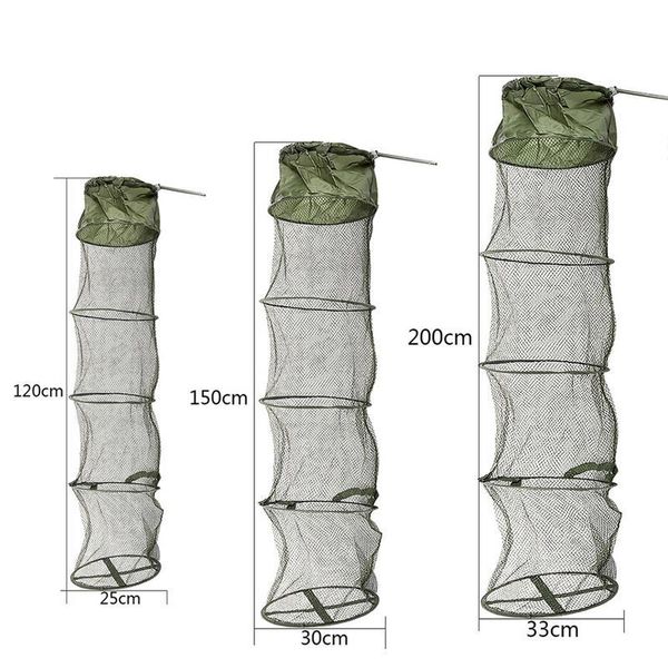 

fishing accessories 5 layers net cage utility folding fish care creel tackle portable stake small mesh tool