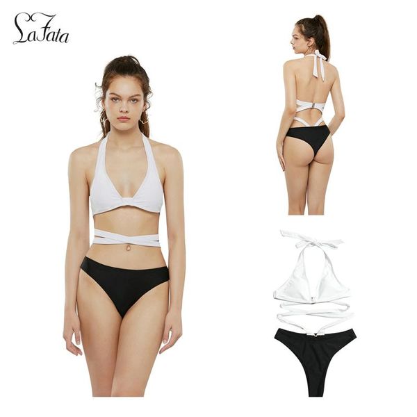 

one-piece suits women's black white bikini push up halter set
