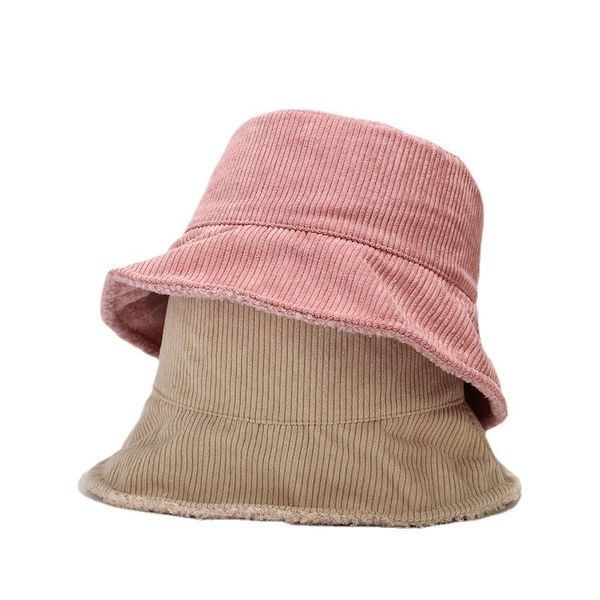 

wide brim hats women plus plush corduroy hat female solid winter streetwear denim bucket fishing pink designer, Blue;gray
